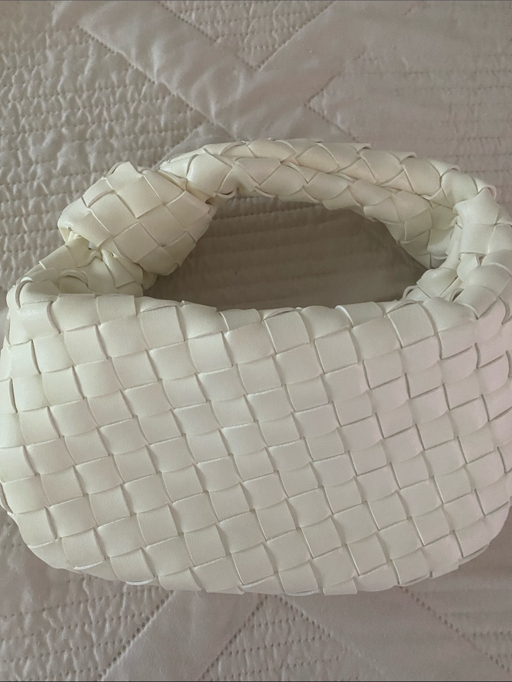 Woven Mini Top-Handle Bag in White
